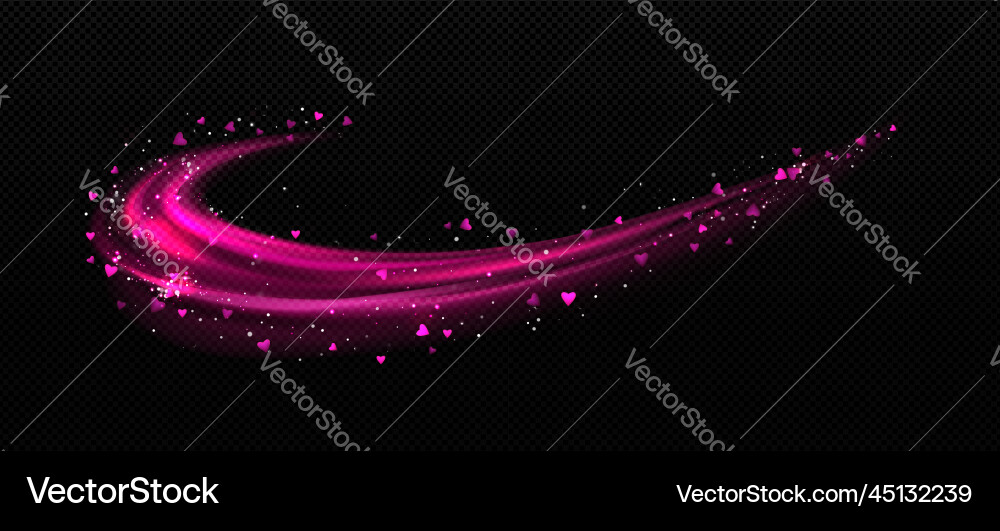 Light effect curve bright twinkle line with hearts vector image