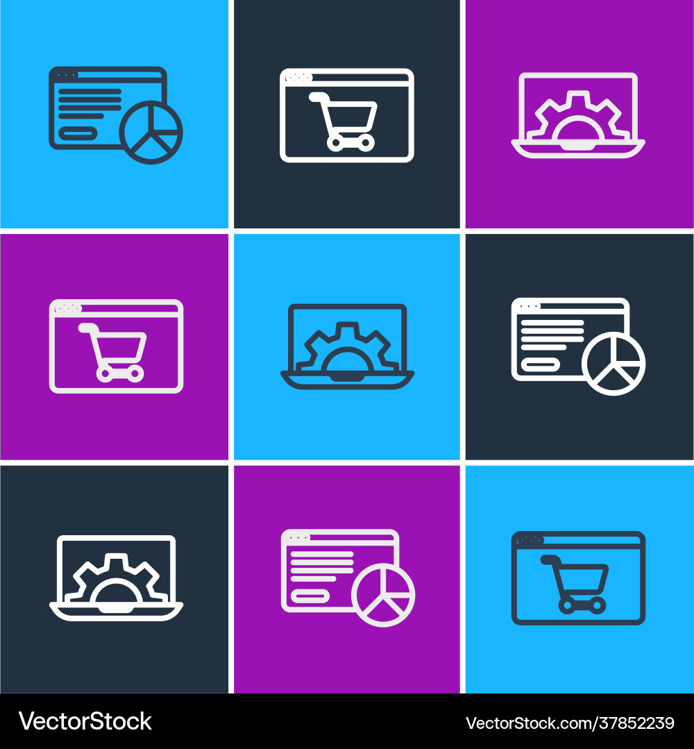 Set line website statistic development and online Set line website statistic development and online vector image
