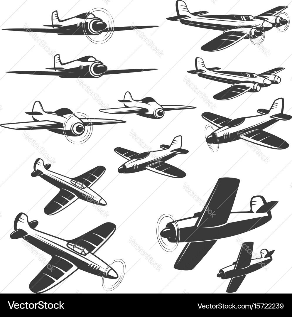 Set of aircraft icons isolated on white vector image