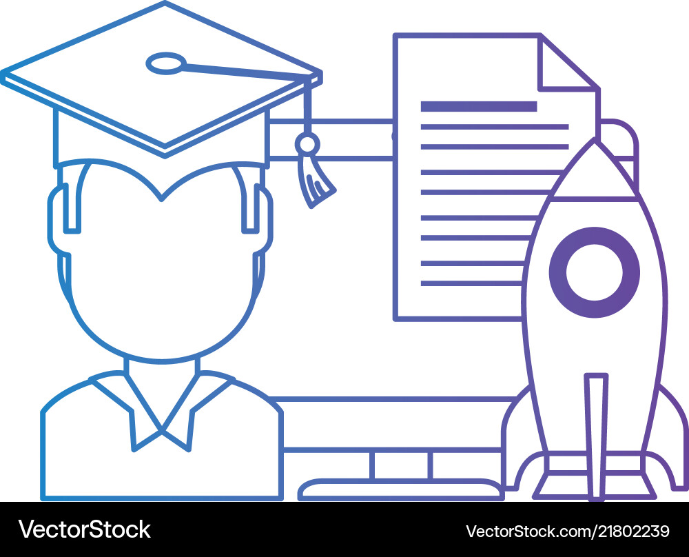 Student graduated with computer and rocket Student graduated with computer and rocket vector image