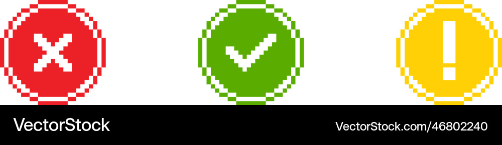 Check cross exclamation mark color icon in pixel vector image