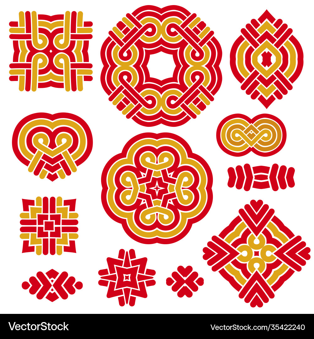 Chinesische Muster-Rote und Gold-Vorlagen-Symbole Chinesische Muster-Rote und Gold-Vorlagen-Symbole vektorbild