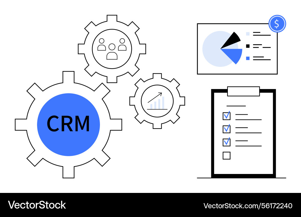 Crm concept with interconnected gears analytics Crm concept with interconnected gears analytics vector image