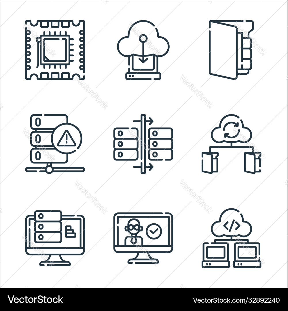 Database and servers line icons linear set Database and servers line icons linear set vector image