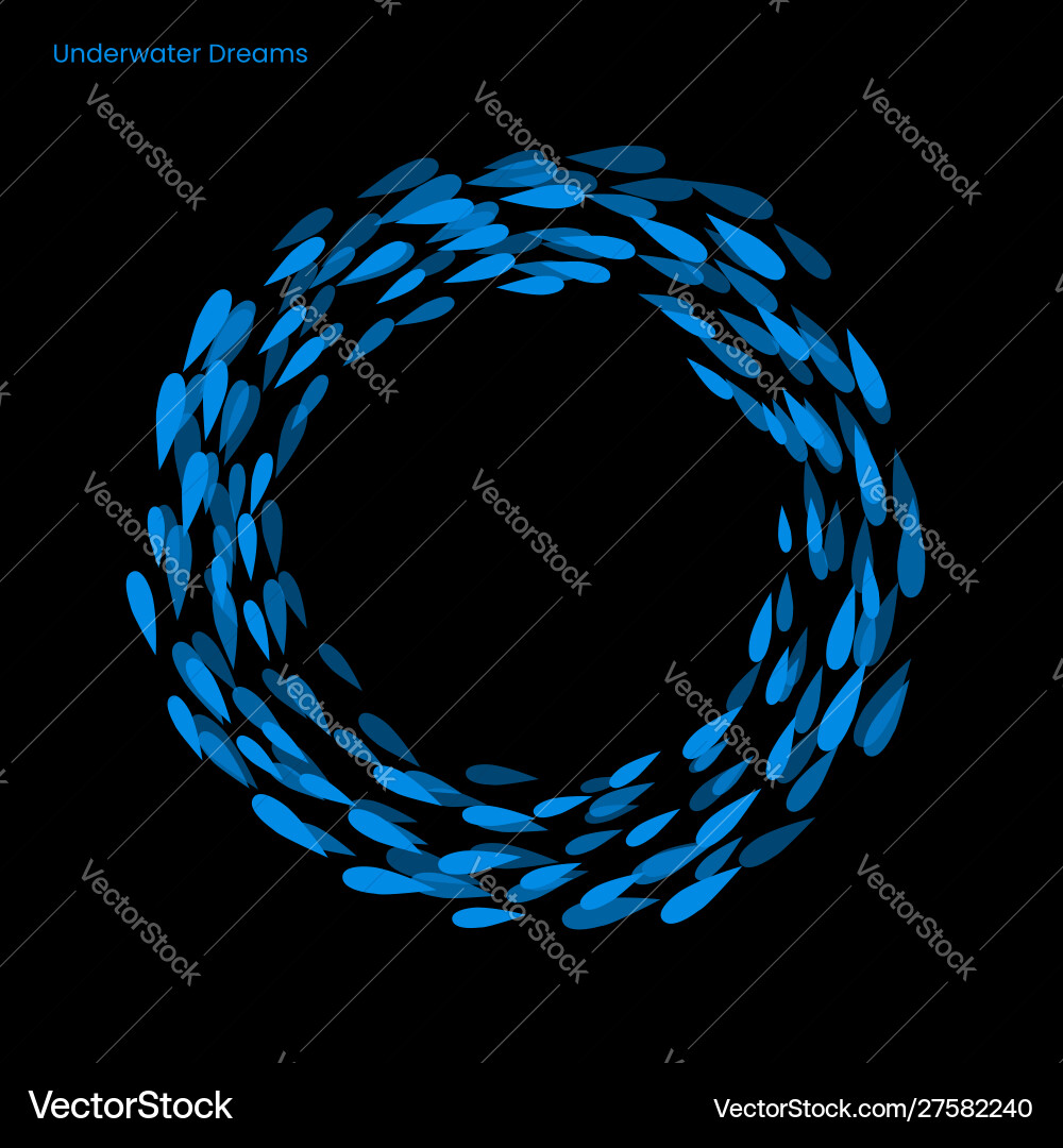 Fish flock form circle and moving inside ocean Vector Image
