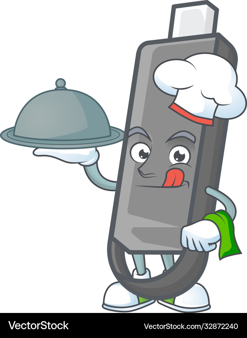Flashdisk as chef with food on tray ready to serve Vector Image