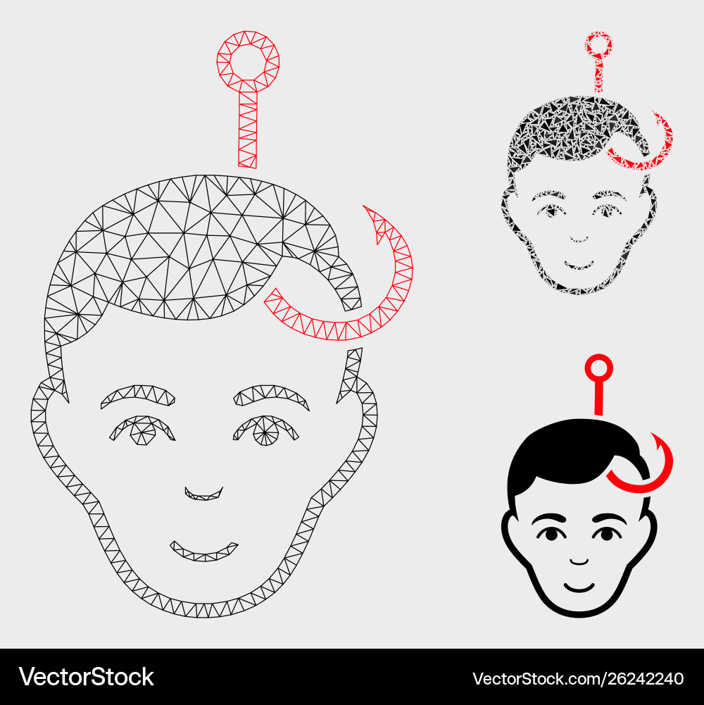 Hooked man head mesh network model Hooked man head mesh network model vector image
