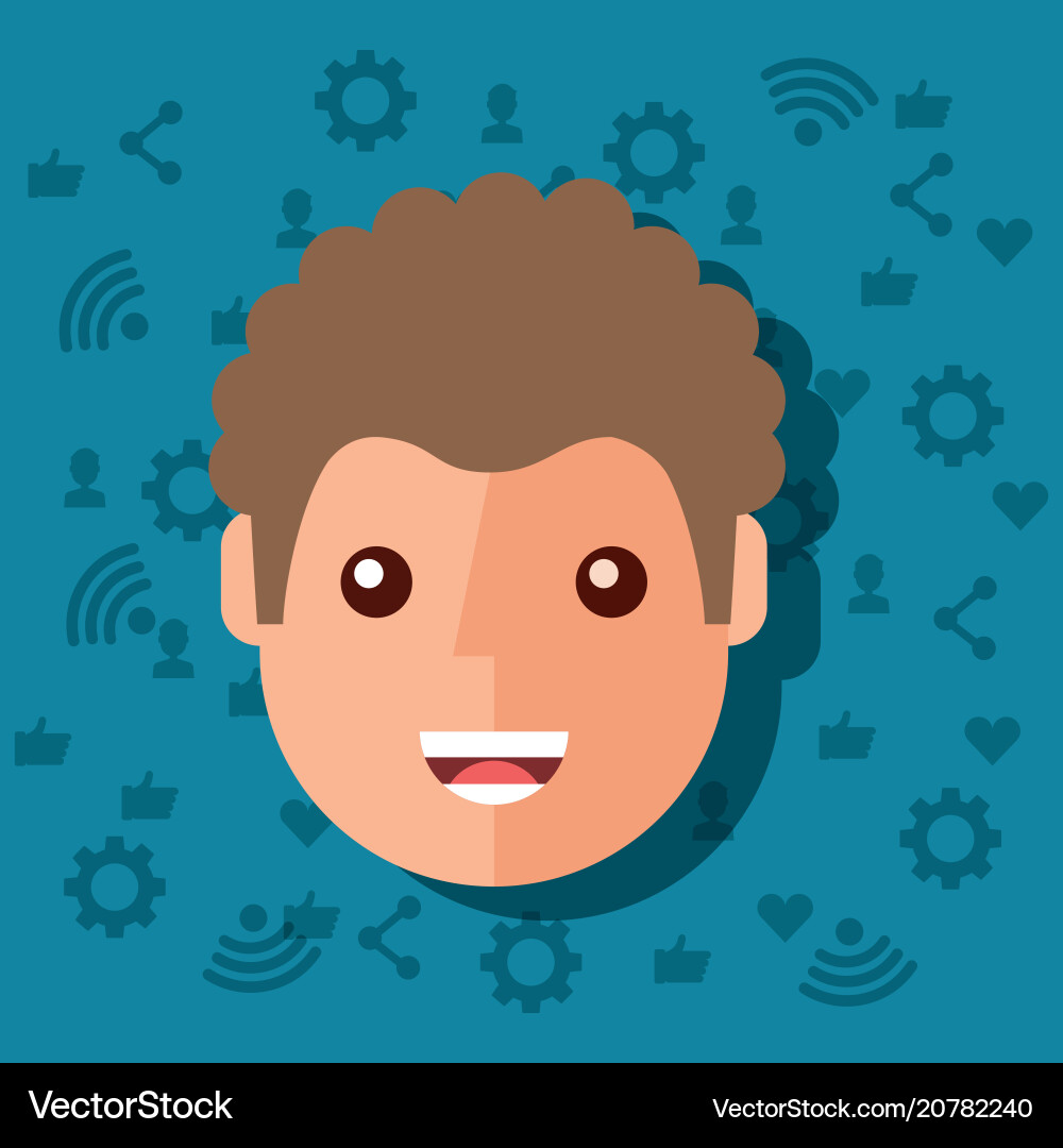 Man face character with social media networks Vector Image