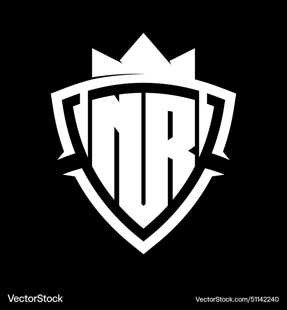 Nr letter monogram with triangle curve shield Nr letter monogram with triangle curve shield Vector Image