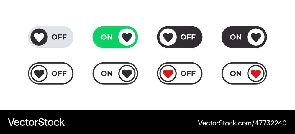 On and off icons switcher with heart On and off icons switcher with heart vector image