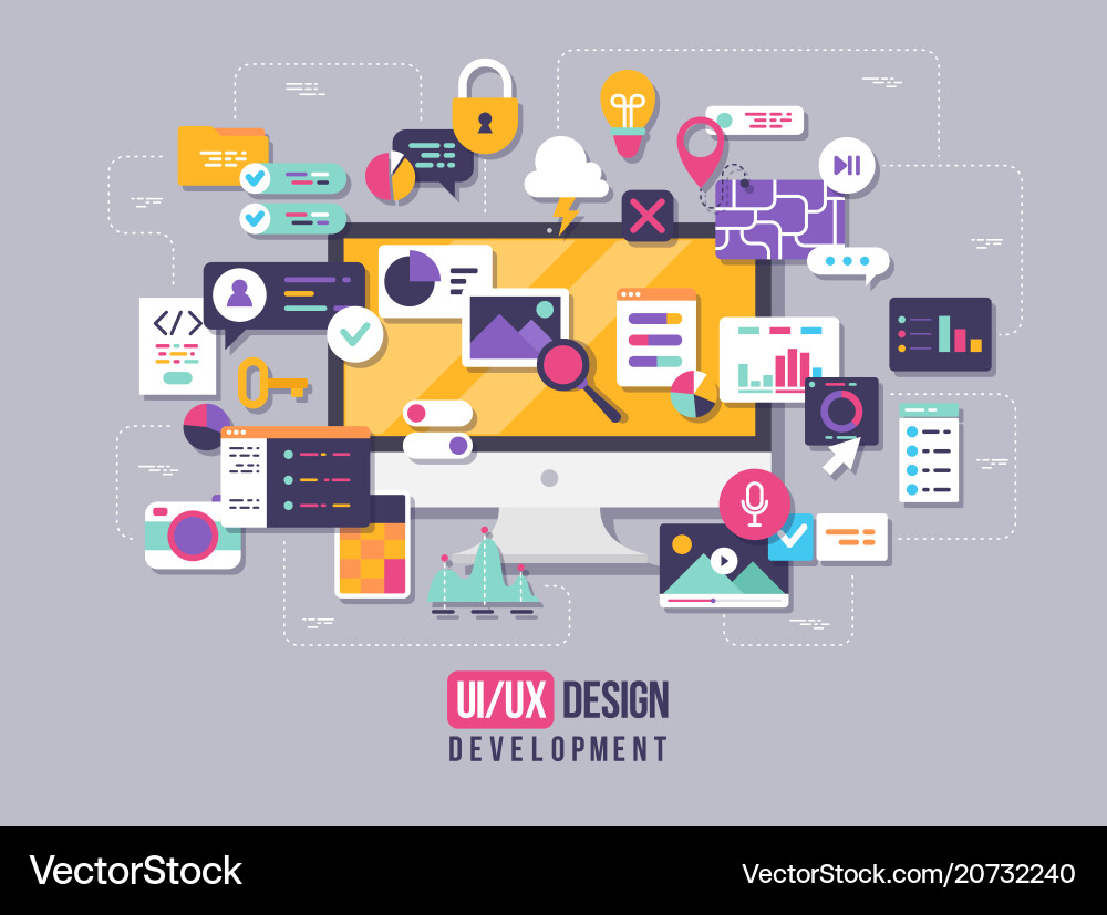 Process of developing interface for pc flat Process of developing interface for pc flat vector image