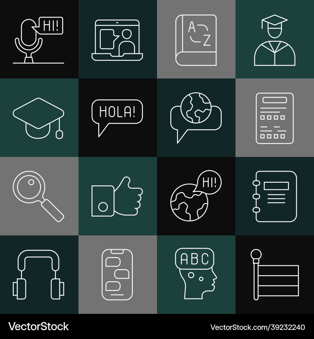 Set line flag notebook exam sheet translator vector image