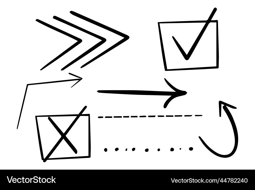Set lines arrows marks in doodle style isolated Set lines arrows marks in doodle style isolated vector image
