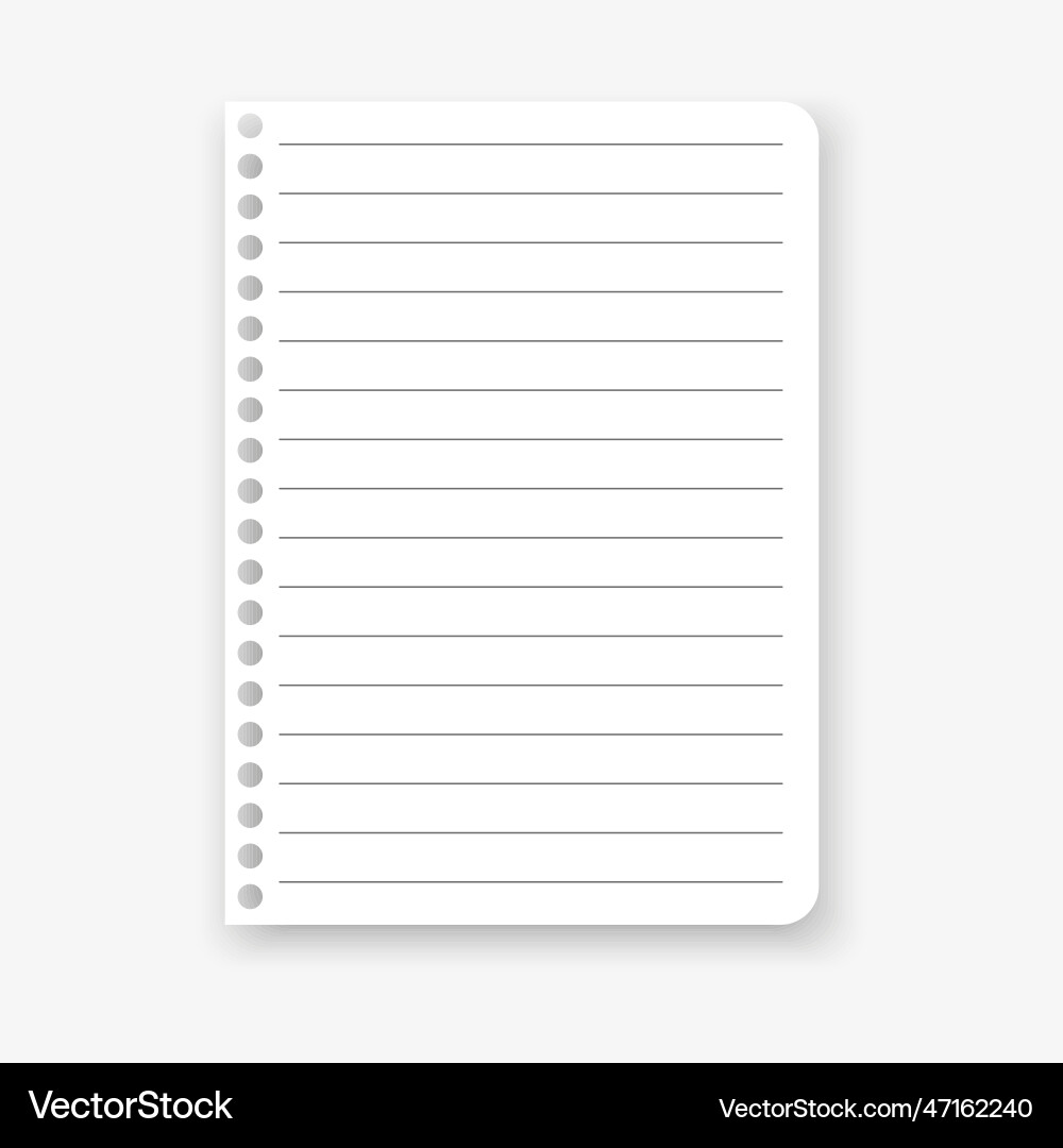 Sheet of notebook in realistic style on gray Vector Image