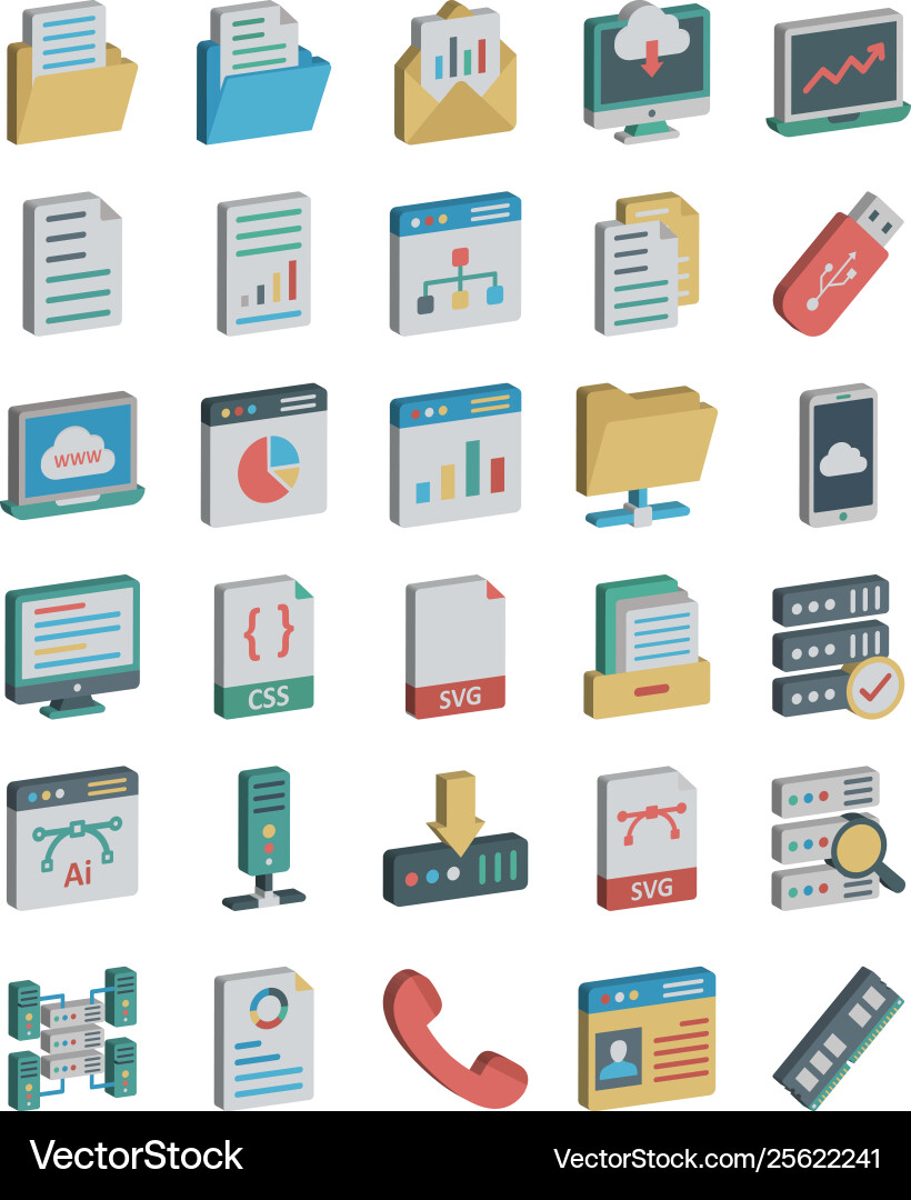 Cloud computing and data storage isometric vector image