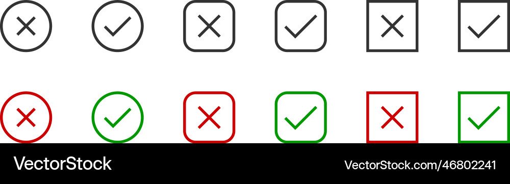Cross chek mark line icons isolation flat Vector Image