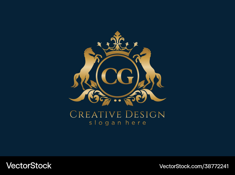 Initial cg retro golden crest with circle and two Vector Image