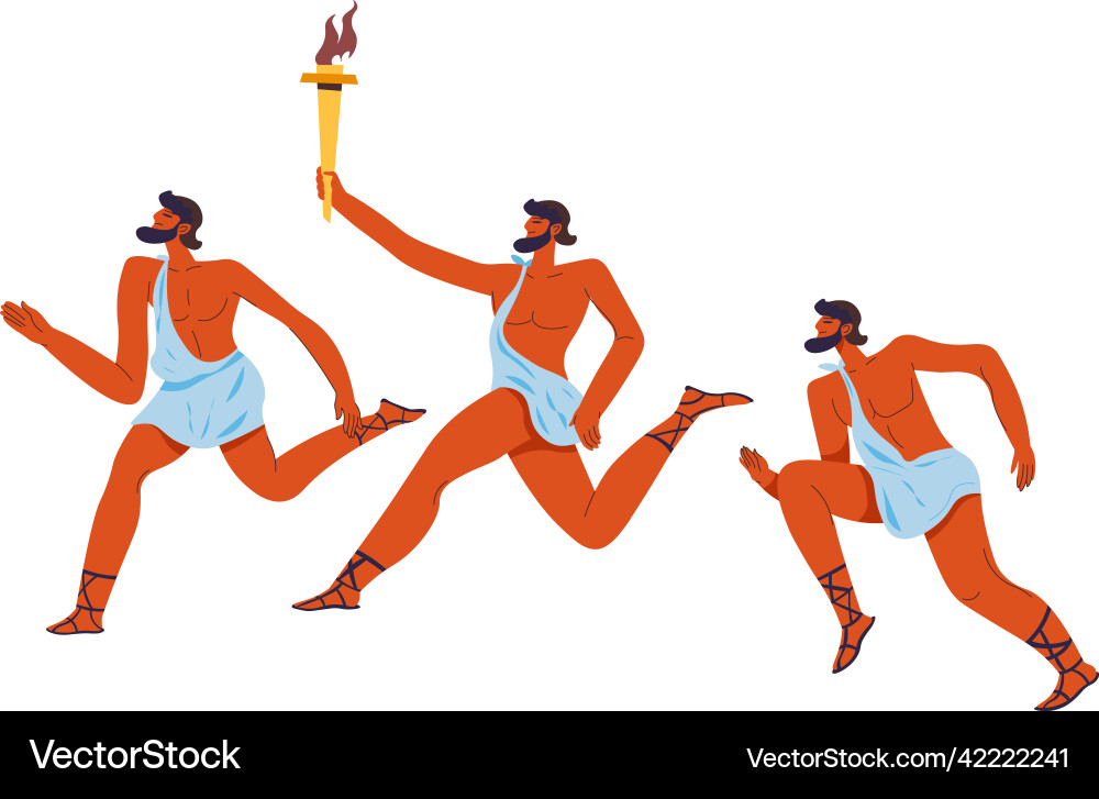 Men taking part in marathon running with torch Men taking part in marathon running with torch vector image
