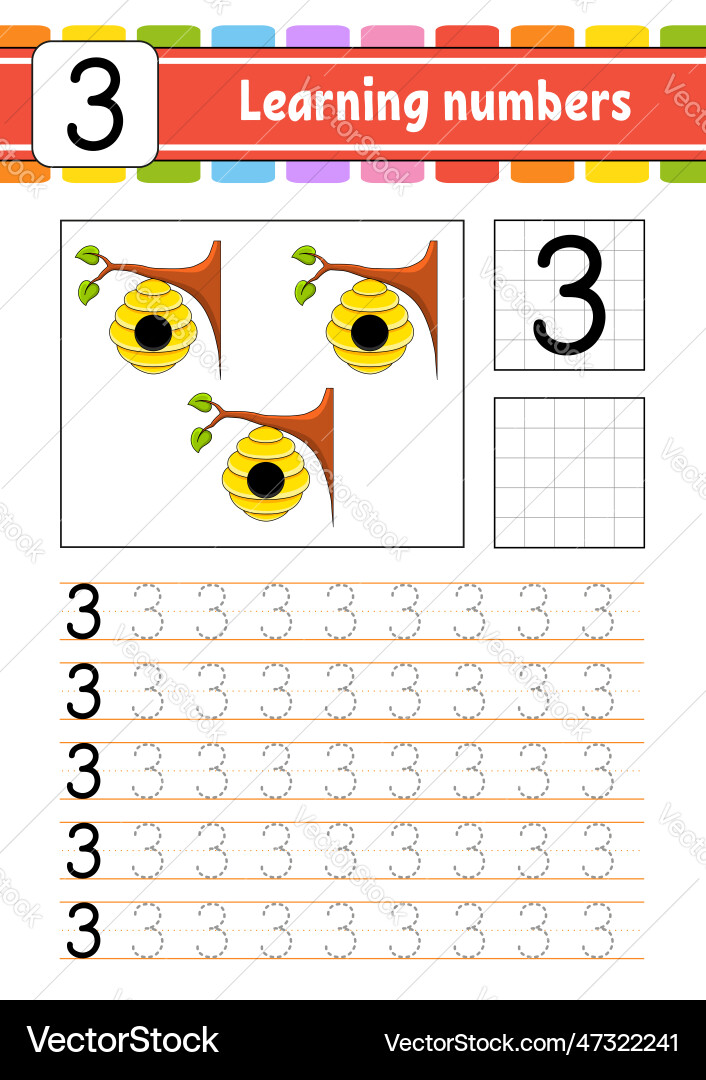 Trace and write numbers handwriting practice Vector Image