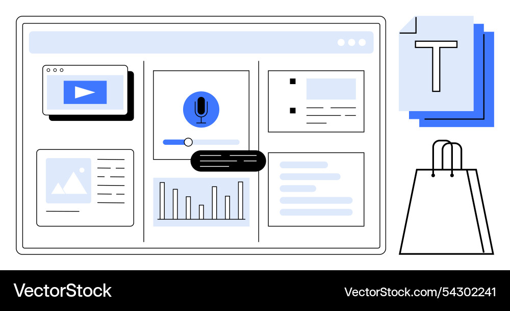 Website interface design with multimedia content Website interface design with multimedia content vector image