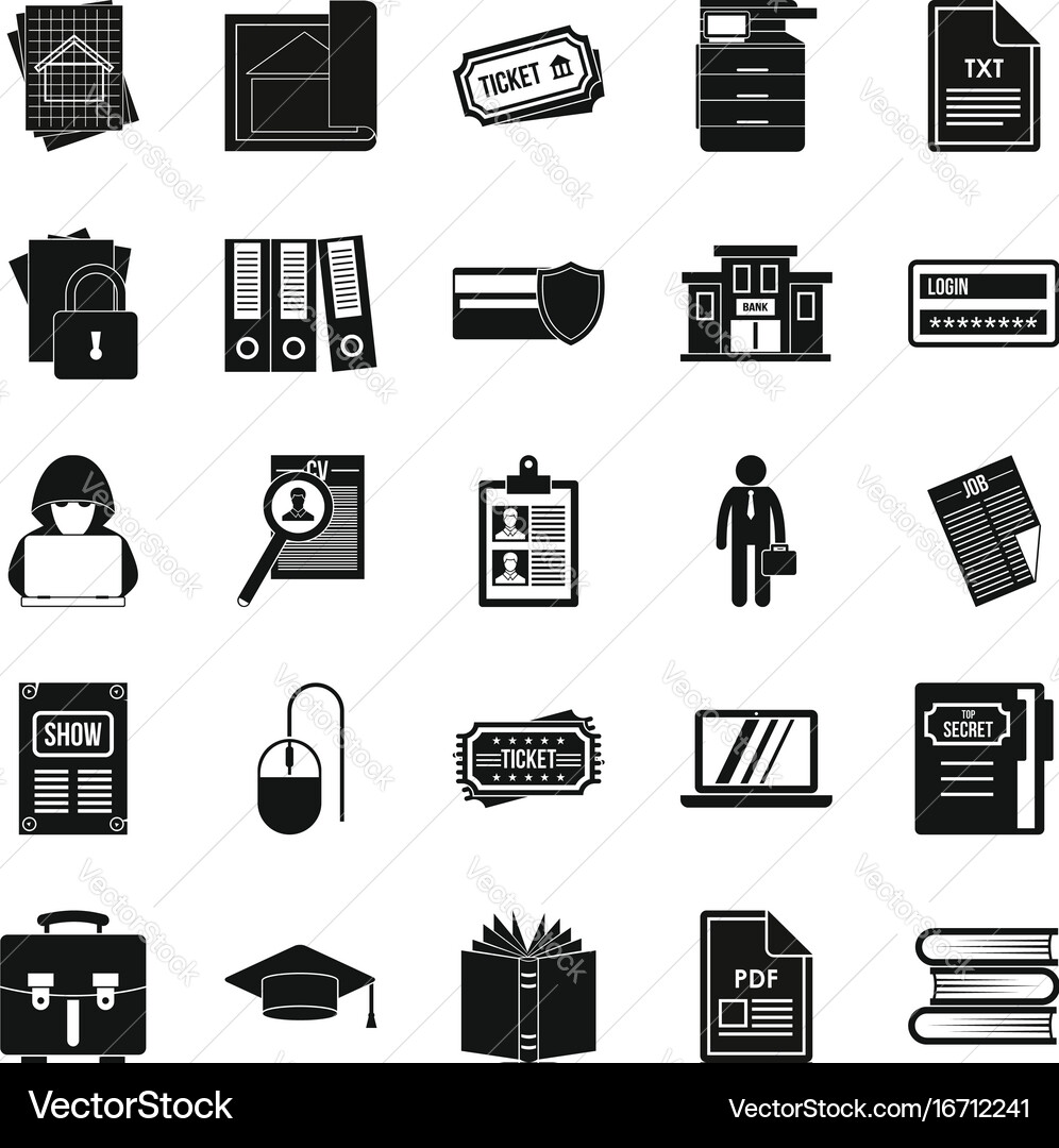 Writing icons set simple style vector image