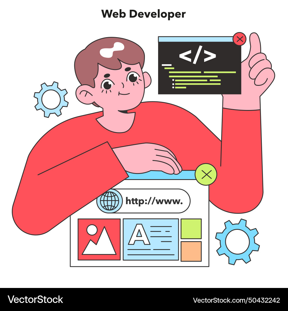 A web developer expertly crafts code the building A web developer expertly crafts code the building vector image