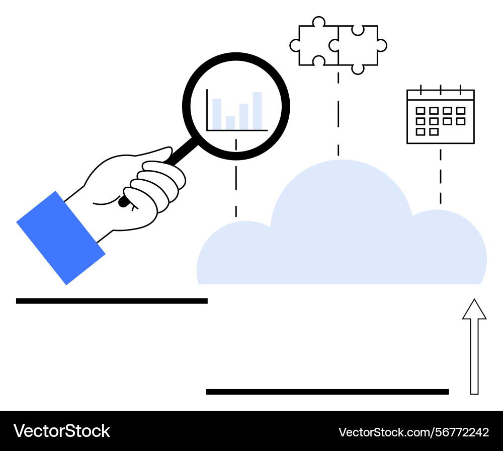 Analyzing cloud data with magnifying glass puzzle Vector Image