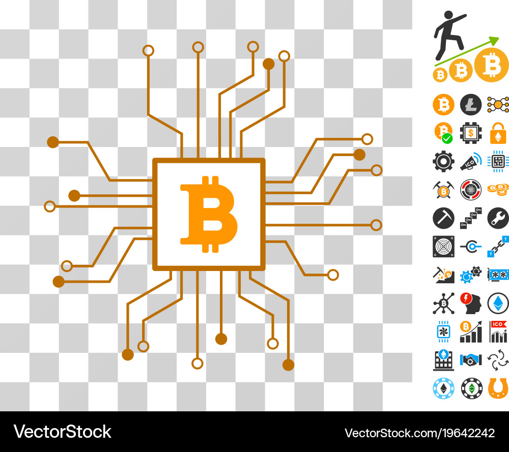 Bitcoin processor circuit icon with bonus vector image