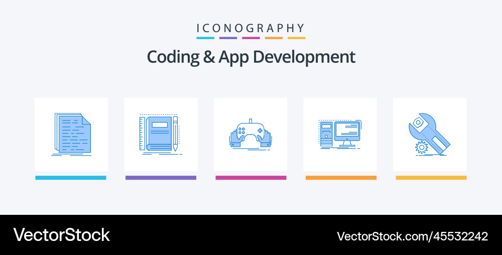 Coding and app development blue 5 icon pack vector image