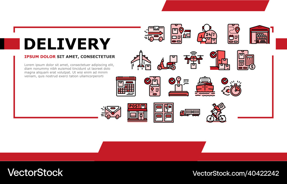 Delivery service application landing header Delivery service application landing header Vector Image
