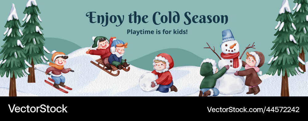 Facebook ads template with children enjoy winter Facebook ads template with children enjoy winter Vector Image