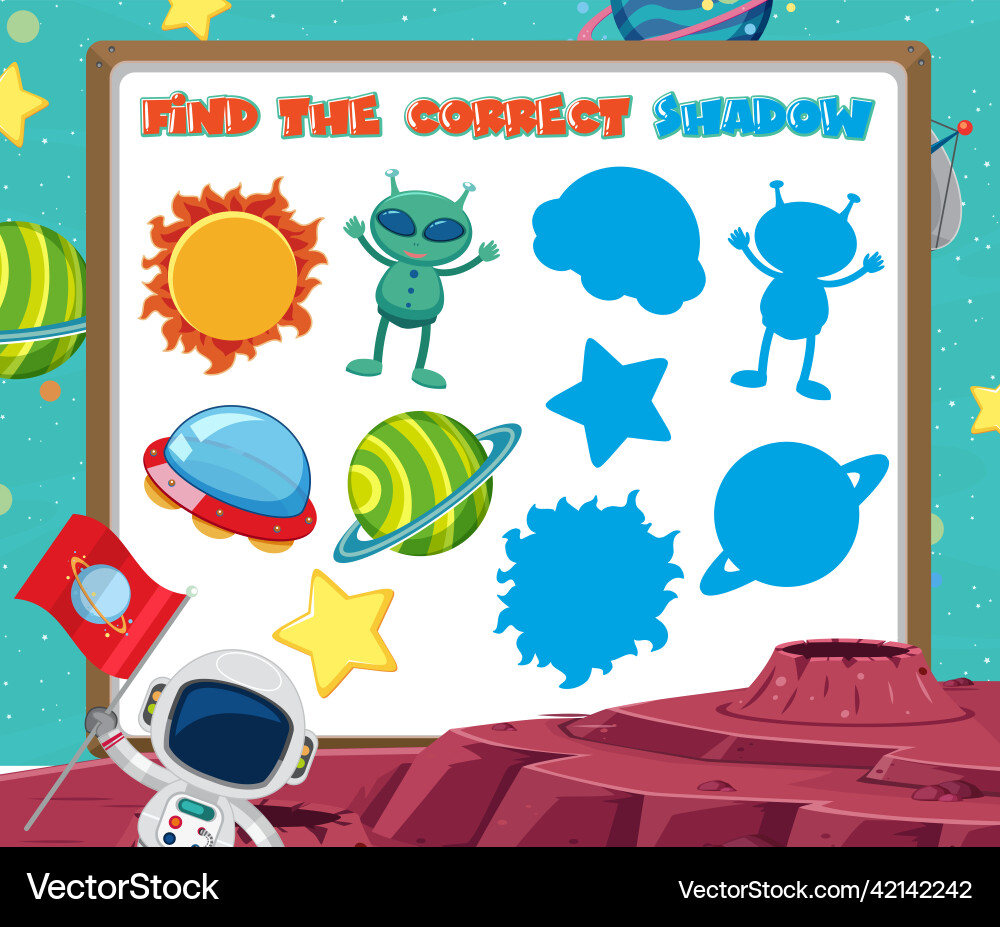 Find the correct shadow game template of space Find the correct shadow game template of space vector image