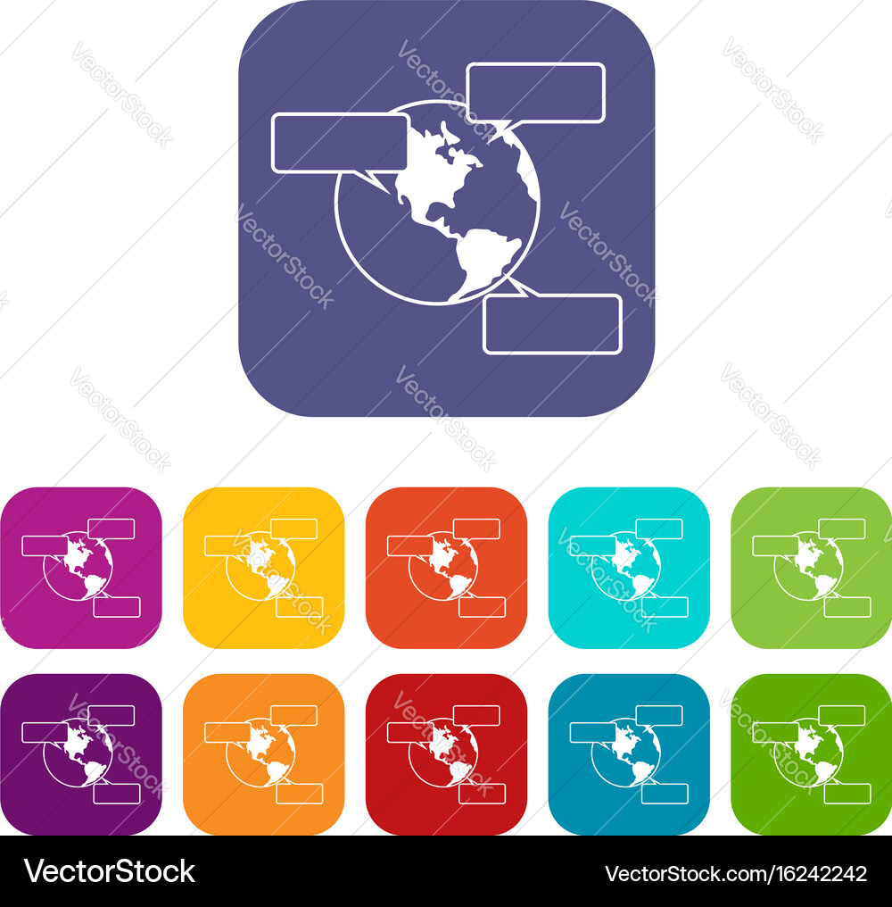 Globe and empty speech bubbles icons set Vector Image