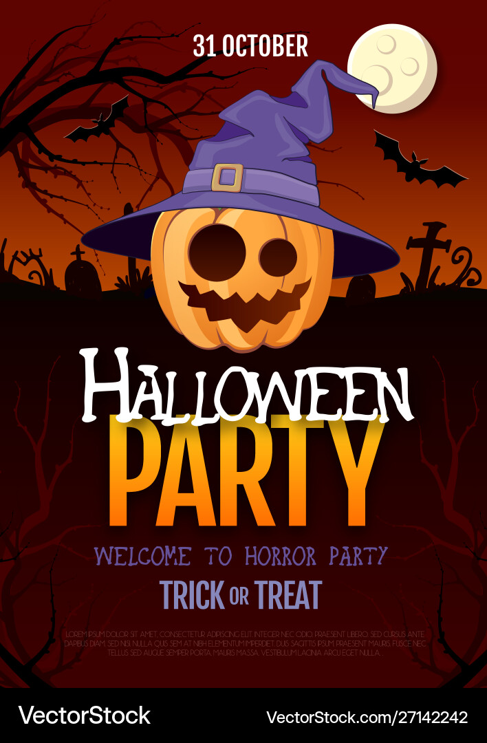 Halloween disco party poster with jack o lantern Halloween disco party poster with jack o lantern Vector Image
