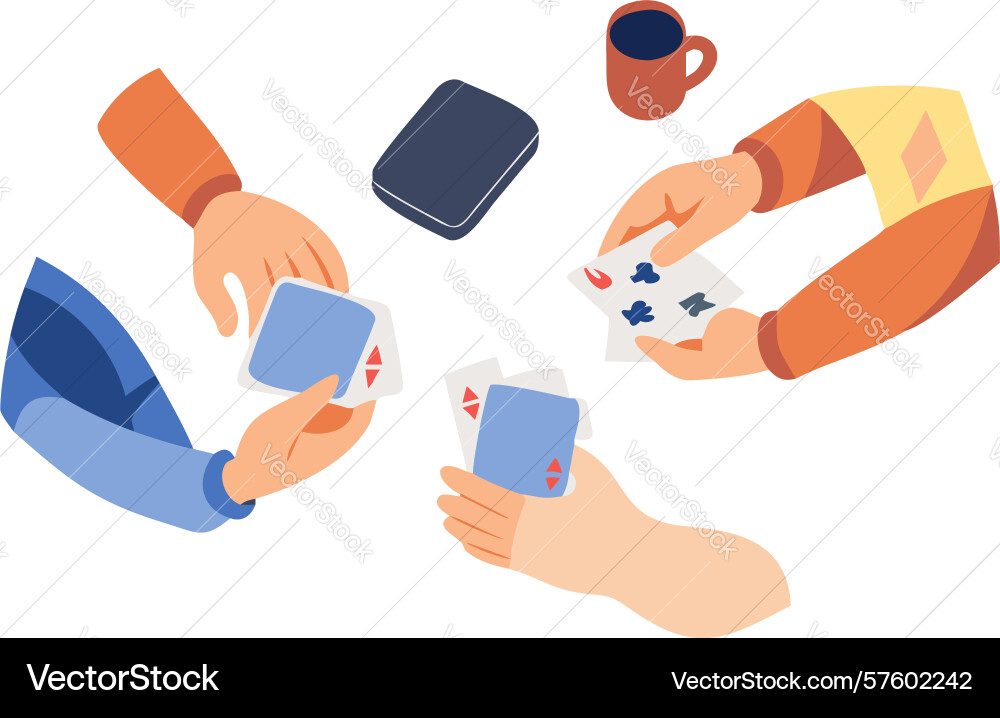 Hands playing cards with dice on a table design Vector Image