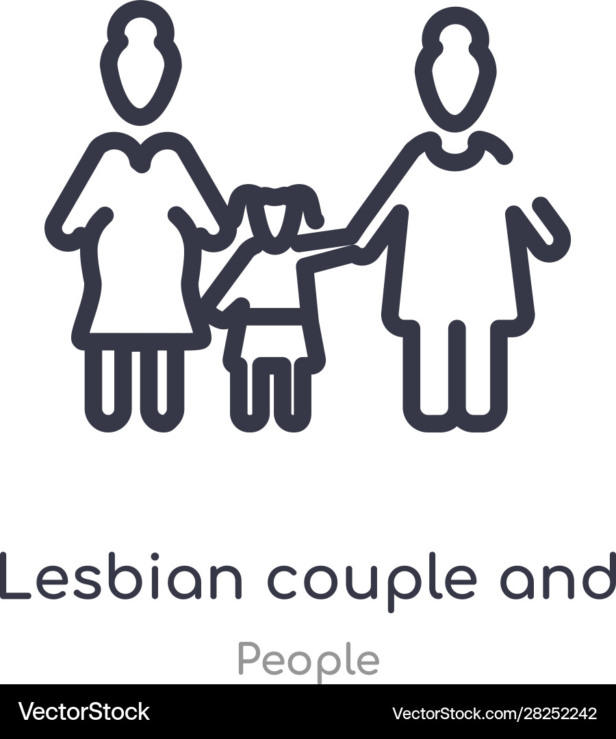 Lesbian couple and son outline icon isolated line Vector Image