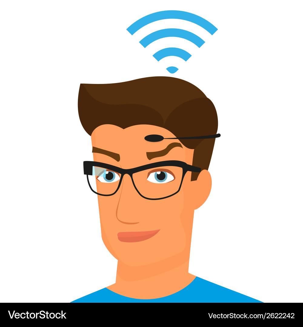 Man using head-mounted hardware technologies vector image