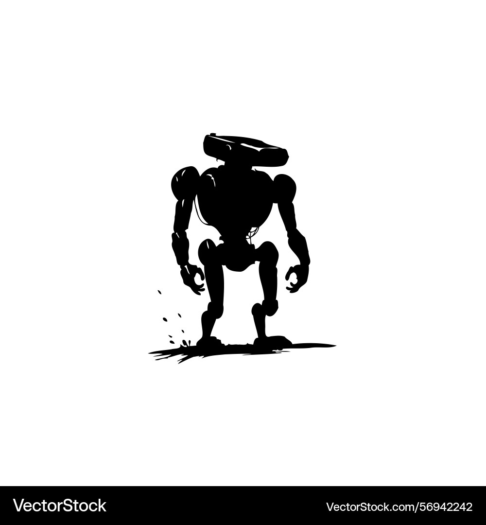 Monochrome robot form standing alone with solid Vector Image