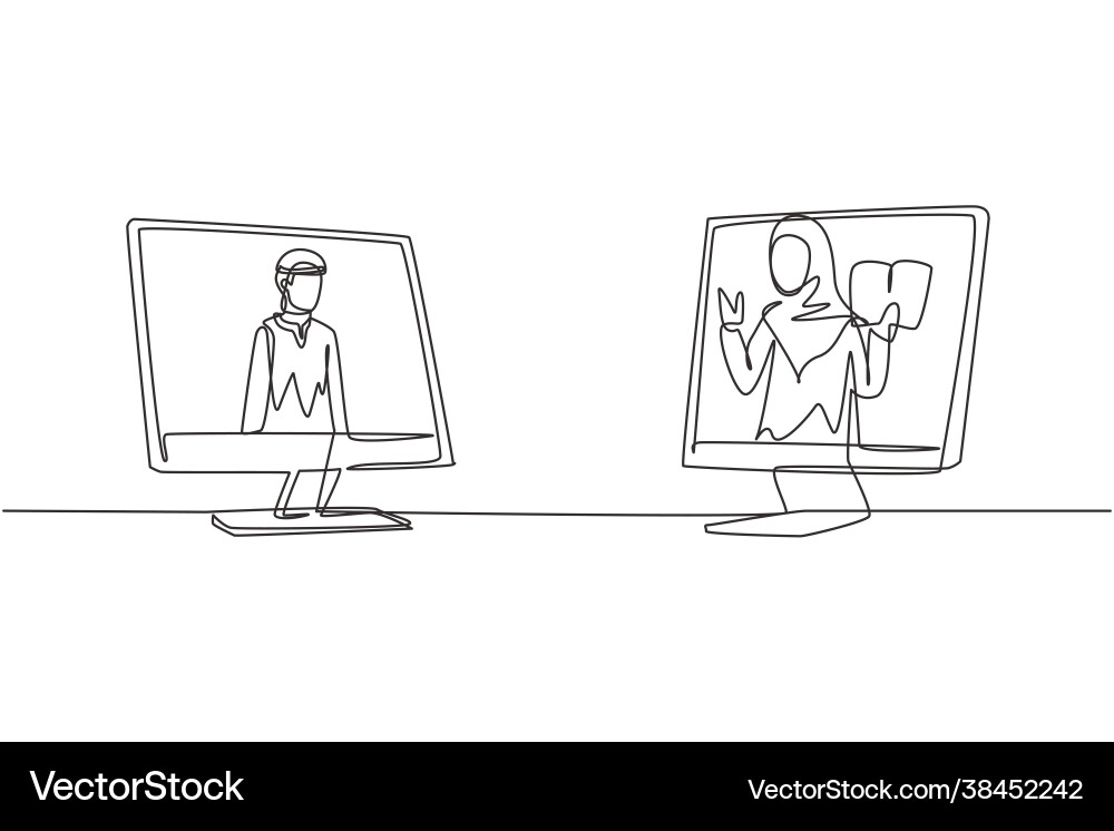 Single continuous line drawing two monitors Single continuous line drawing two monitors Vector Image