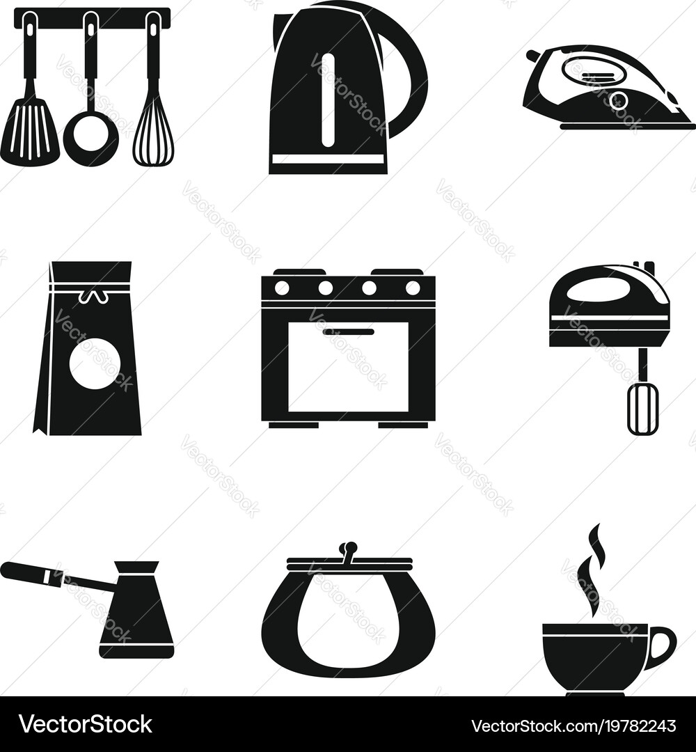 Cookware icons set simple style Vector Image