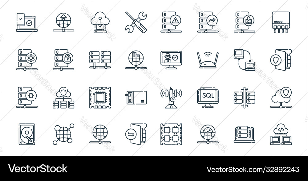 Database and servers line icons linear set Database and servers line icons linear set Vector Image