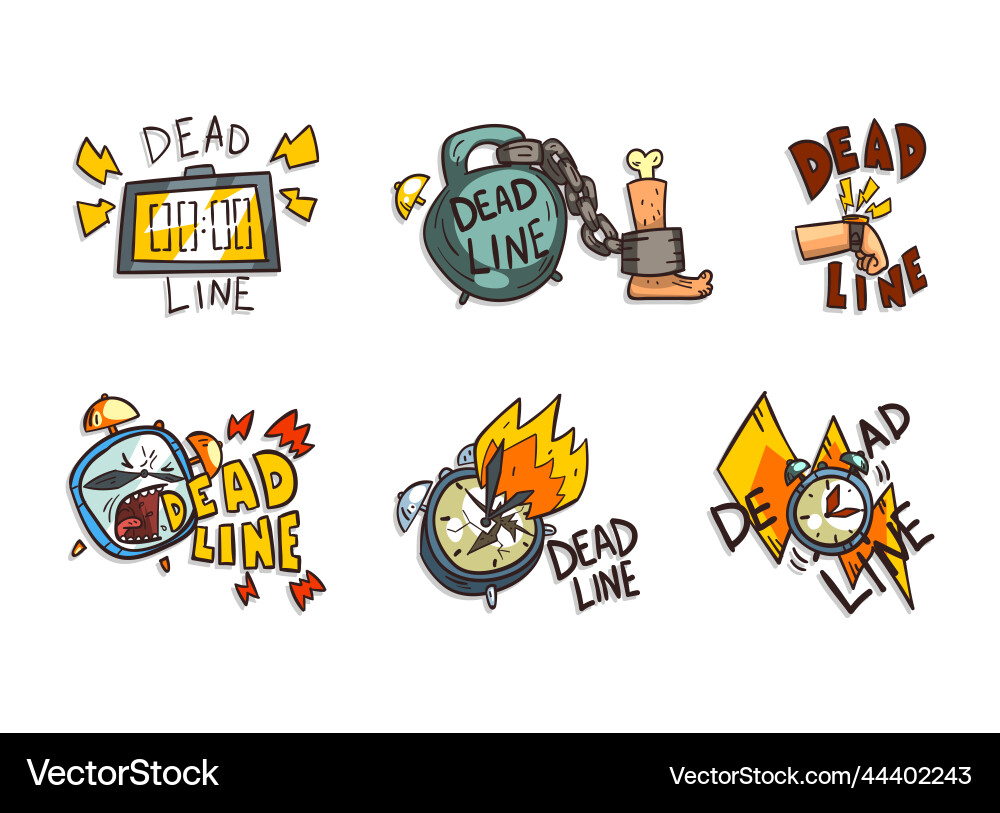 Deadline and time limit labels with burning clock vector image