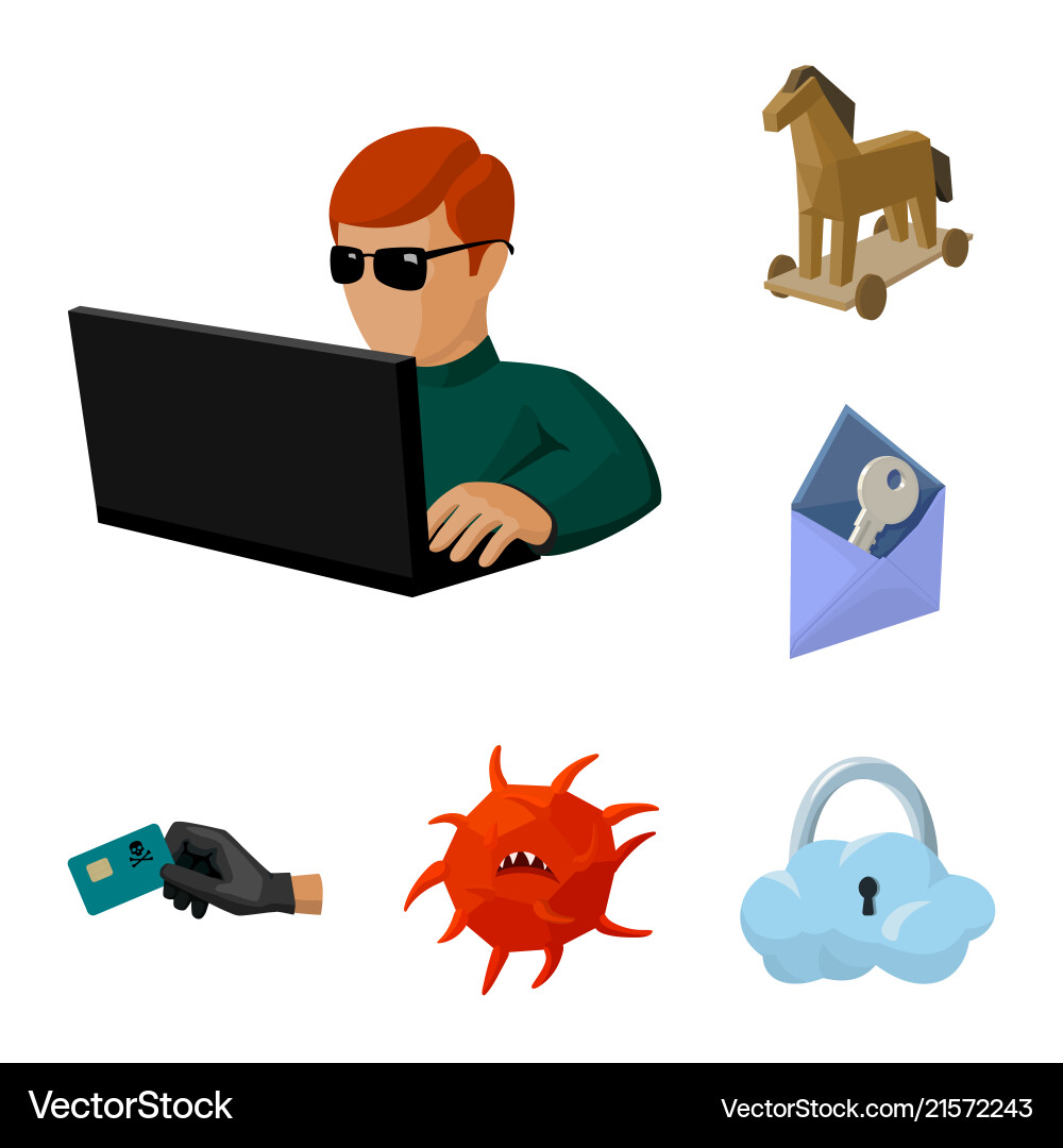 Hacker and hacking cartoon icons in set collection Vector Image