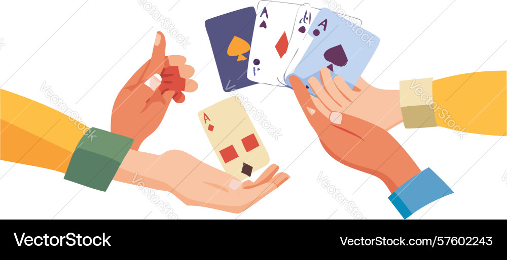Hands playing cards with chips and dice design Vector Image