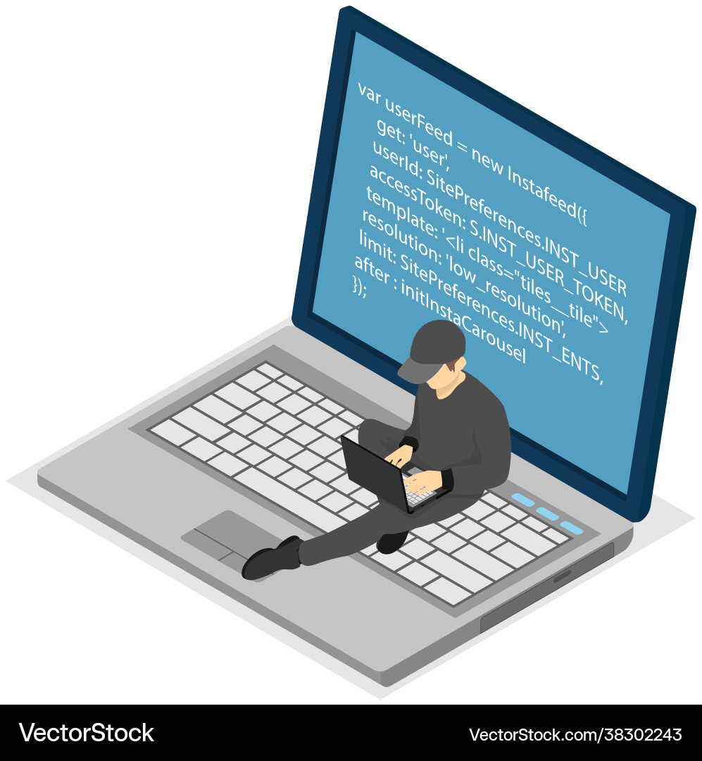 Programmierer Mann arbeitet mit Laptop erstellt Programm Programmierer Mann arbeitet mit Laptop erstellt Programm vektorbild