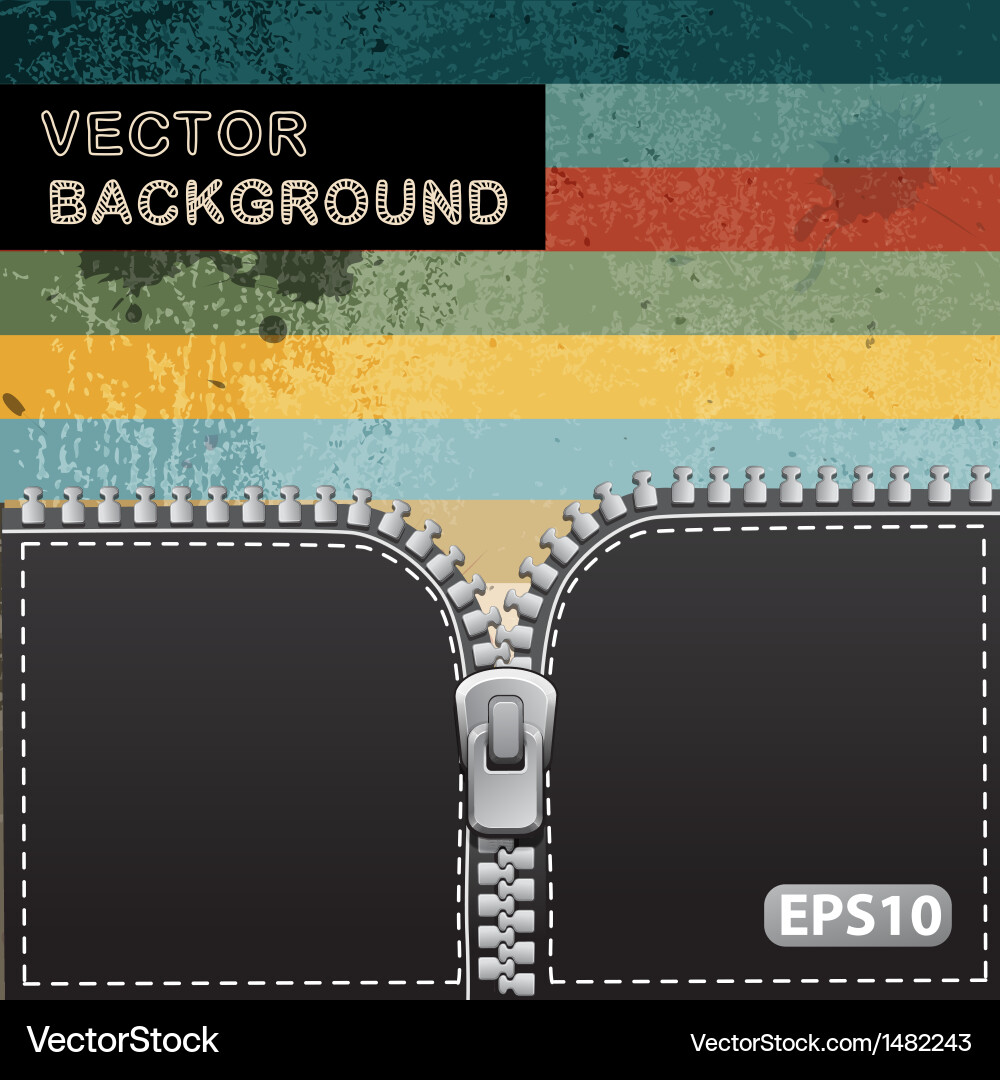 Retro abstract background with realistic zipper vector image