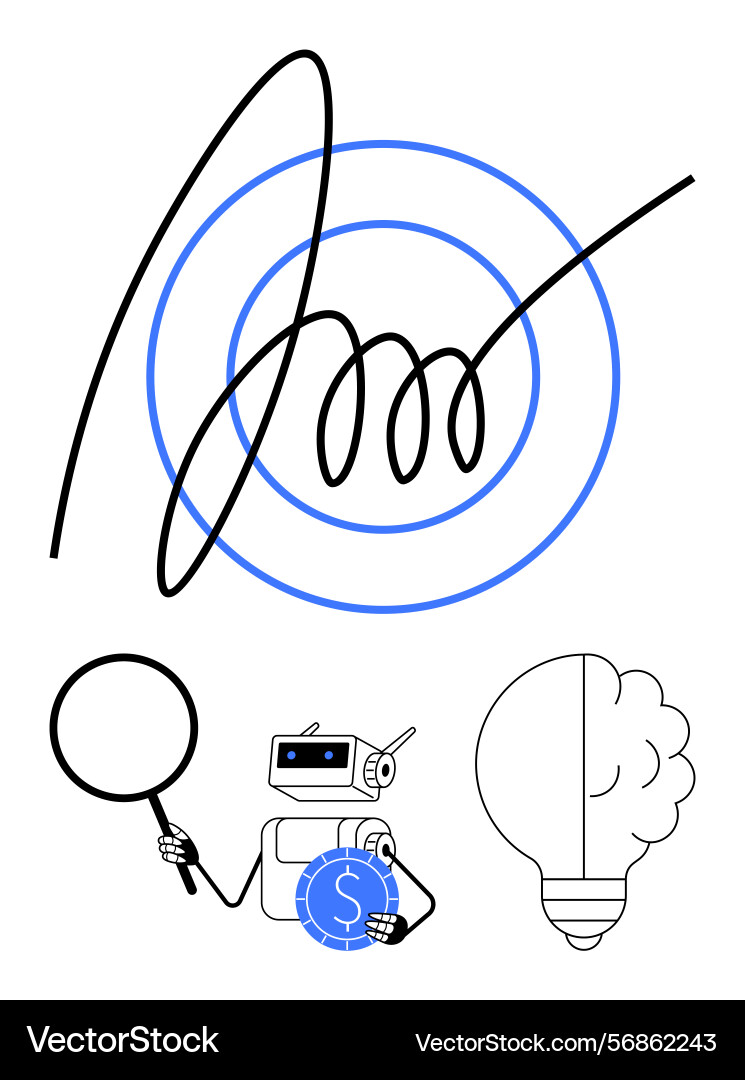 Robot analyzing finances magnifying idea vector image
