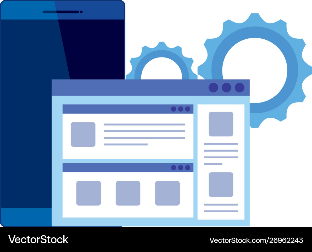 Smartphone device with webpage and gears Vector Image