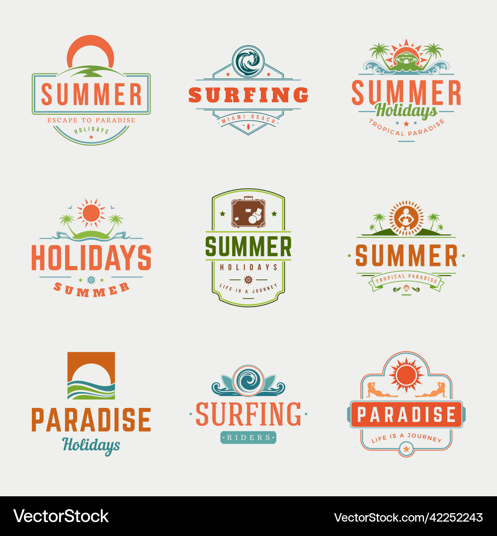 Summer holidays labels or badges retro typography Summer holidays labels or badges retro typography vector image
