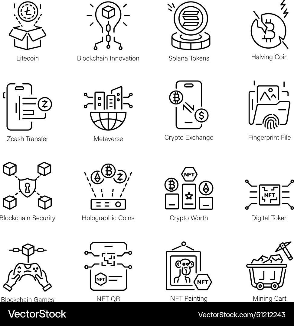 Trendy linear icons depicting blockchain Vector Image